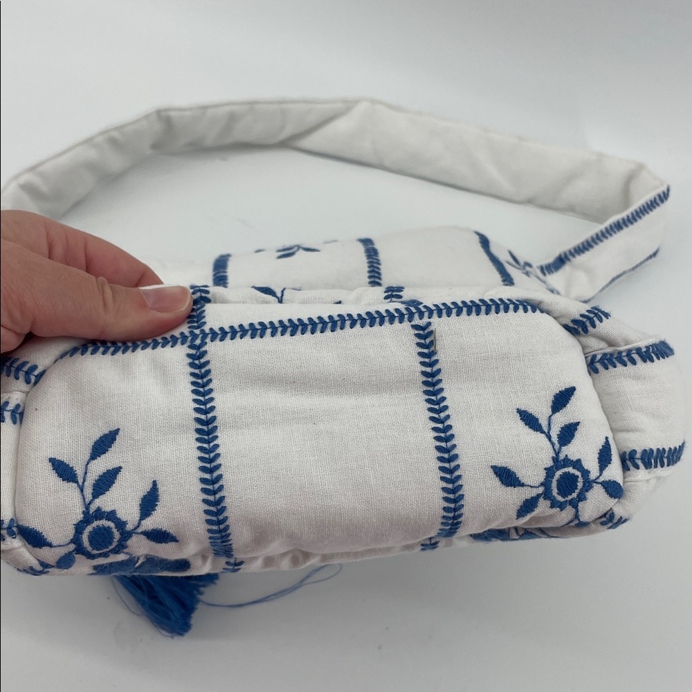 Sezane Mini Tote Bag in Ecru and Blue A15 - Picture 4 of 9